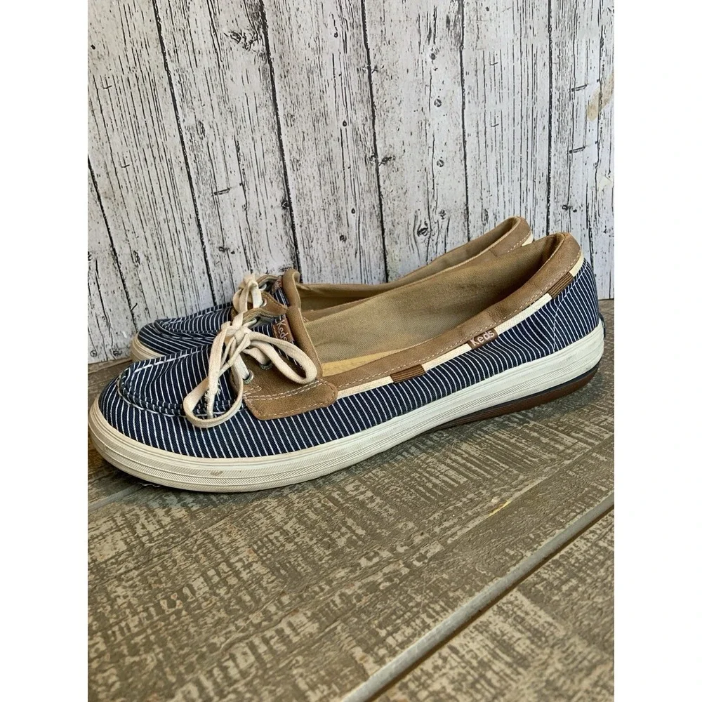 KEDS Charter‎ Stripe Slip On Boat Shoes Womens Size 8 Navy Blue White